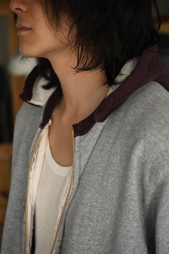 A.PRESSE / Vintage Attached Hood Zip Parka (GRAY×BURGUNDY)