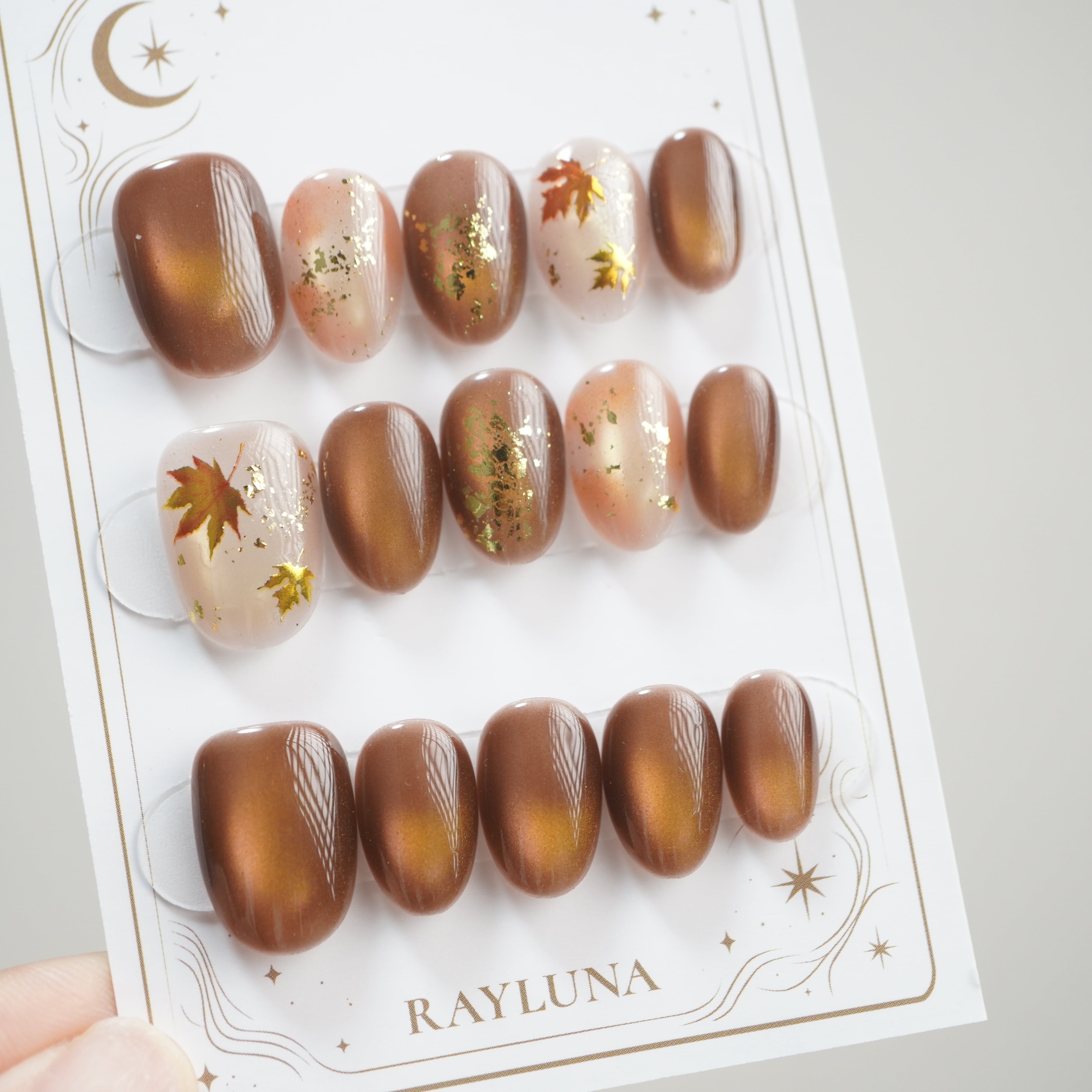 プレミアムネイルチップ15枚セット【#694】:紅葉ブラウン:繰り返し使えるネイルチップ :XXY254