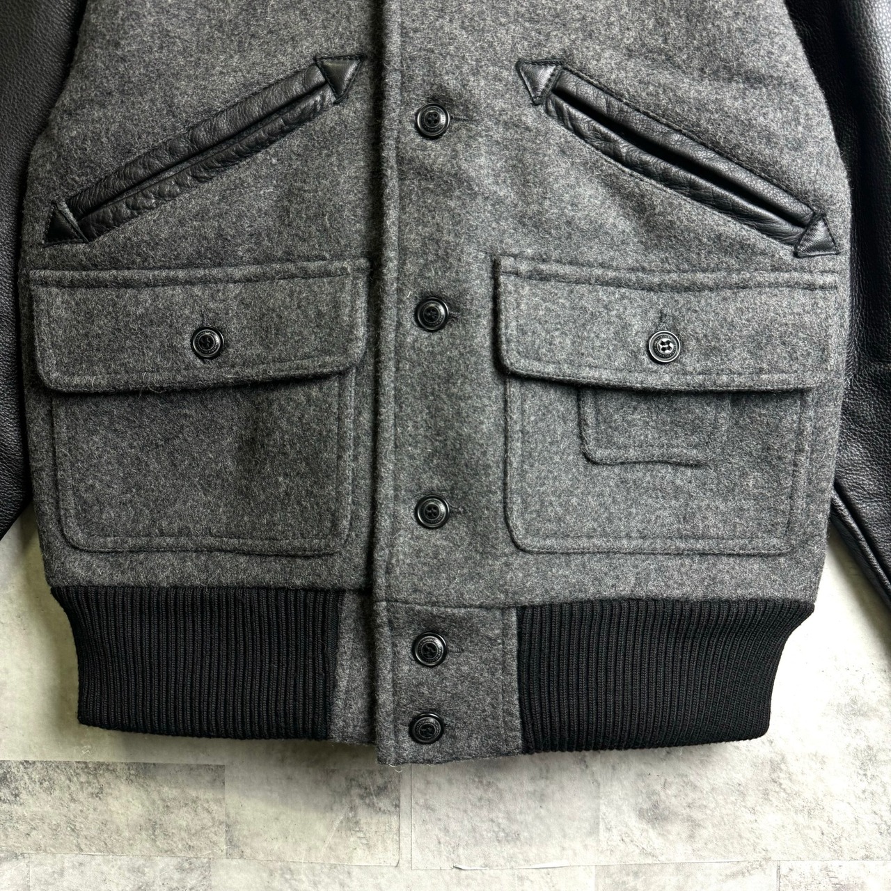 CANADA製 Wings＋Horns アワード ジャケット 袖レザー スタジャン 