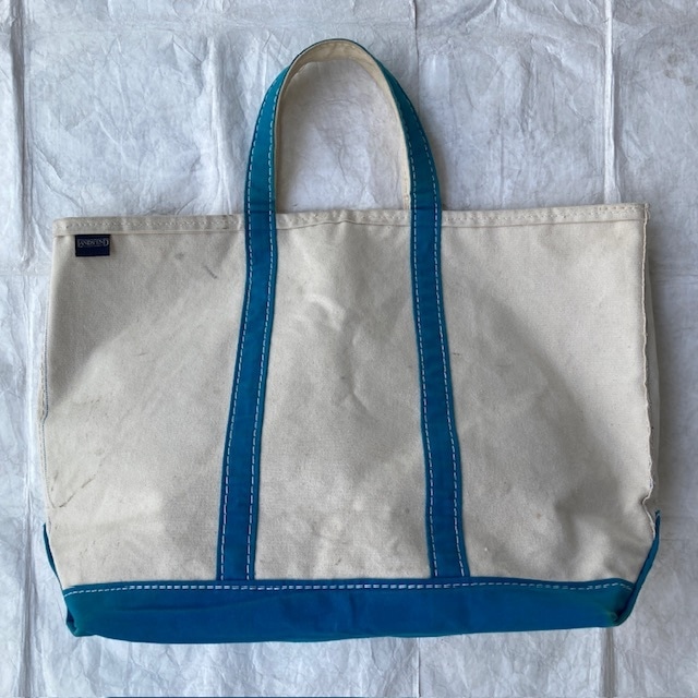 LANDS' END ランズエンド キャンバストートバッグ 80s オープントップ 二重底 ターコイズ×ナチュラル ヴィンテージ