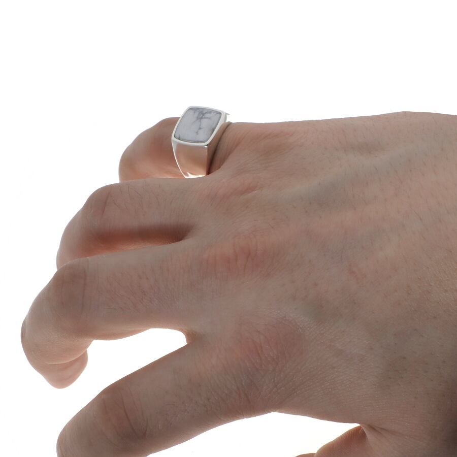 天然石 ハウライト 印台 指輪 リング ハイポリッシュ シルバー925