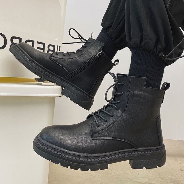 黒レザー ハイカット ワークブーツ 予約販売】ワークブーツ メンズ 編み上げ 艶消し レザー