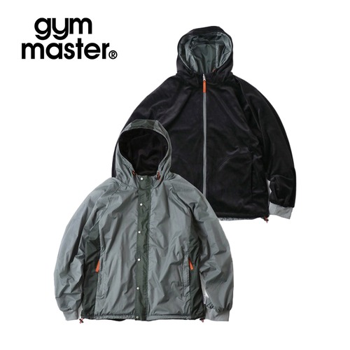 gym master ジムマスター リバーシブル マイクロリップ×ベロア フードジャケット メンズ レディース ベロア ナイロン リップストップ 防風 春秋冬 G821706 グレー×ブラック