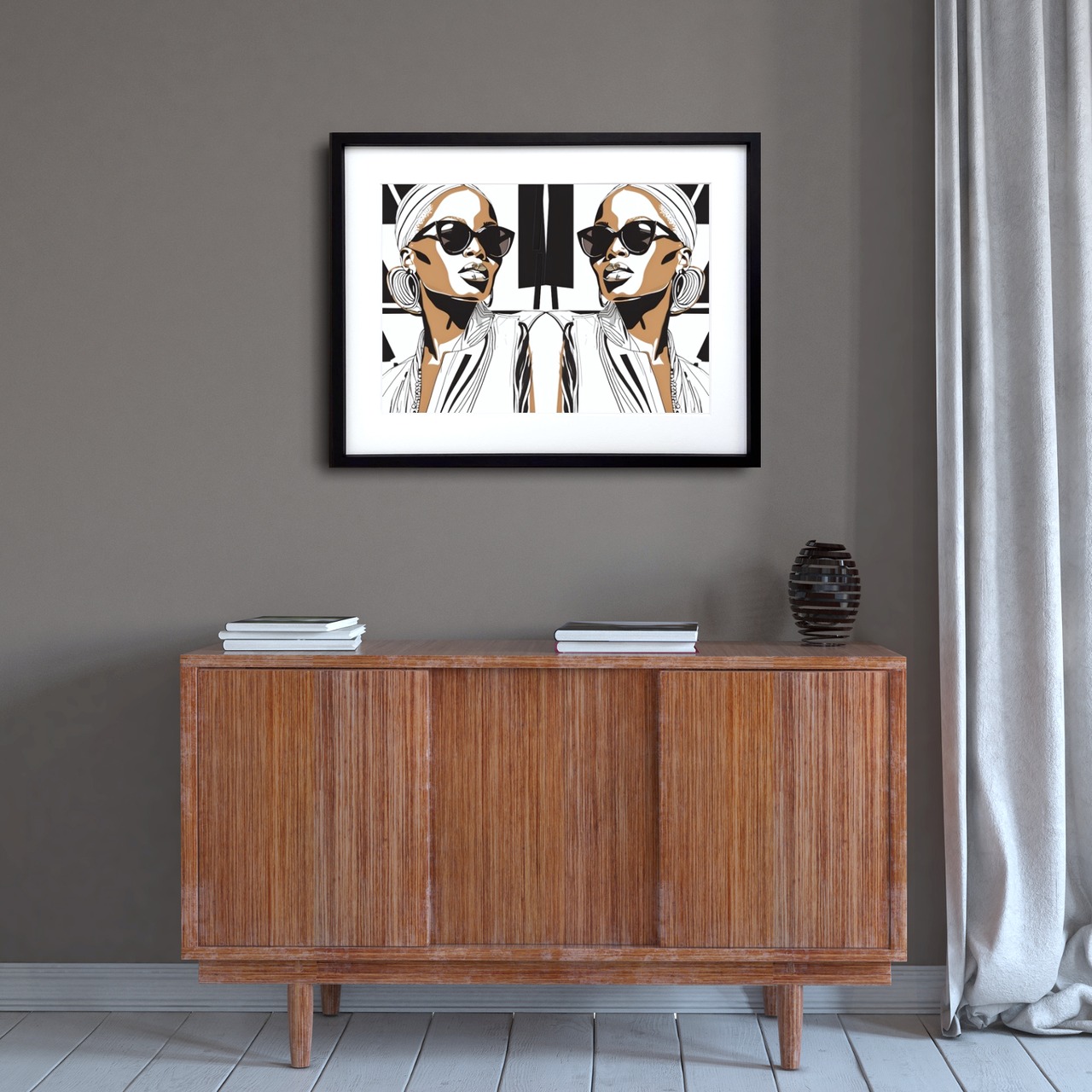 Mirror Muse｜モノクロとブラウンが織りなす静かな美のアートポスター｜自分を映すように空間を整えるモードインテリアA4ポスター