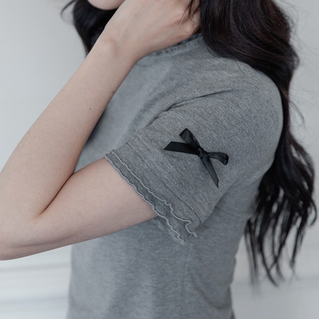 design ribbon frill slim short sleeve t shirt