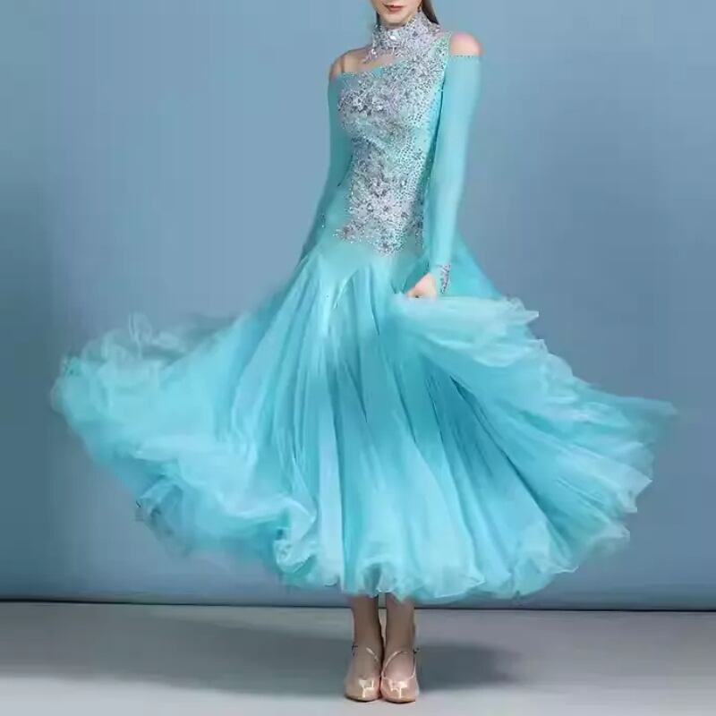 クリスタル オフショルダー ロングスリーブ モダンドレス 1col D00504