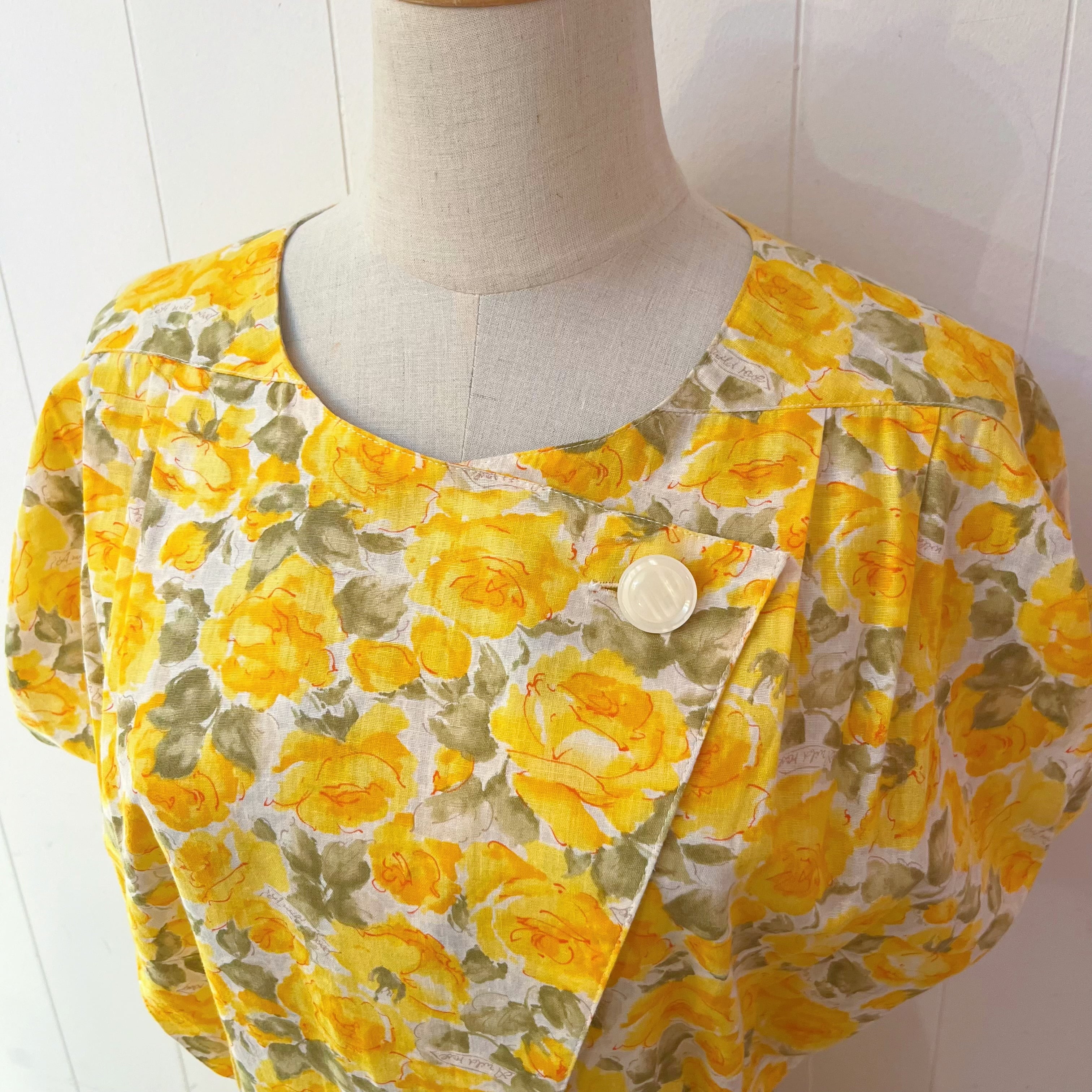 yellow rose white button one-piece
