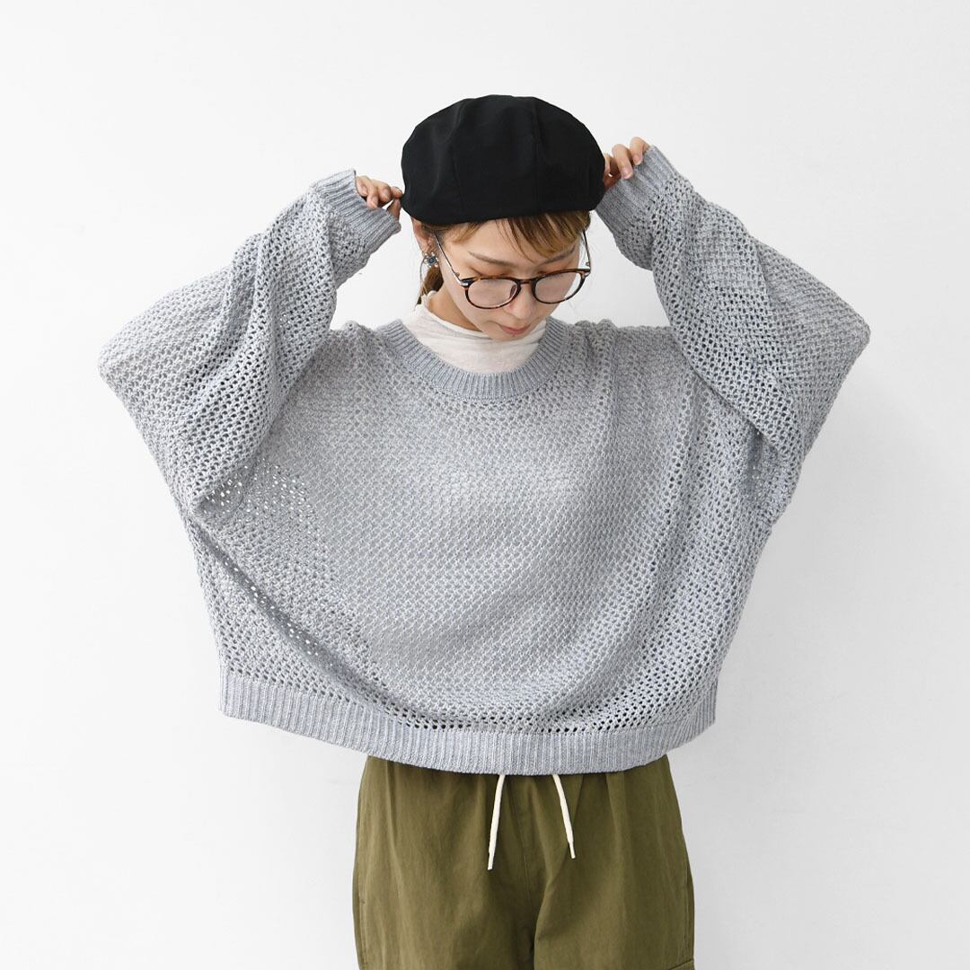 mizuiro ind [ミズイロ インド] mesh crew neck P/O [3-220093