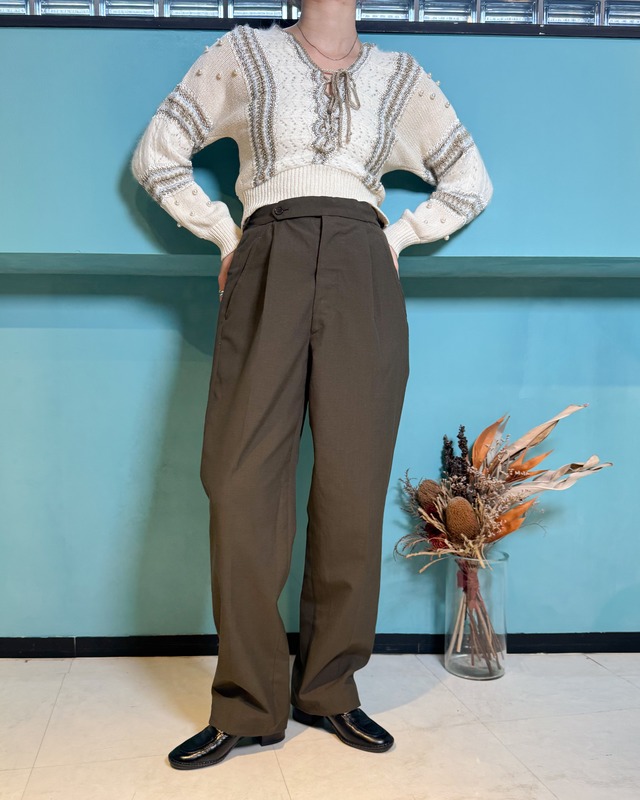 Custom / Wide Tuck Slacks Pants (OLIVE)