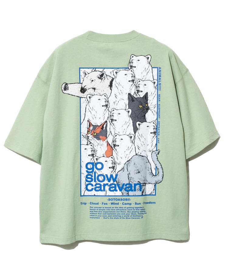 go slow caravan ゴースローキャラバン メンズ tシャツ USA/C gsc オールスターアニマルズSPスクエアLOGO  バックプリントBIG TEE 全3色 メンズM-XL