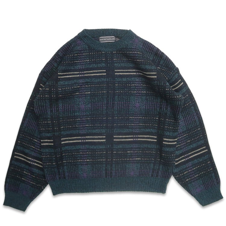 古着 90年代 DAVID TAYLOR 総柄 アクリルニット セーター 表記：L