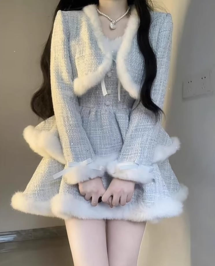 2点セット】ショートジャケット＋ファートリムティアードリボンキャミ