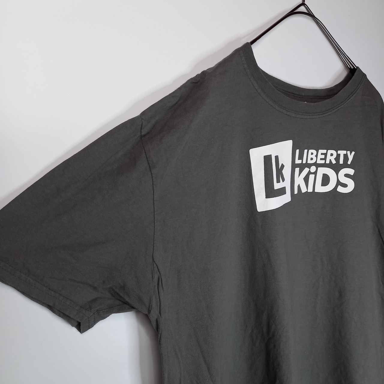 ギルダン　クルーネック　プリントTシャツ　半袖　オーバーサイズ　グレー　XL