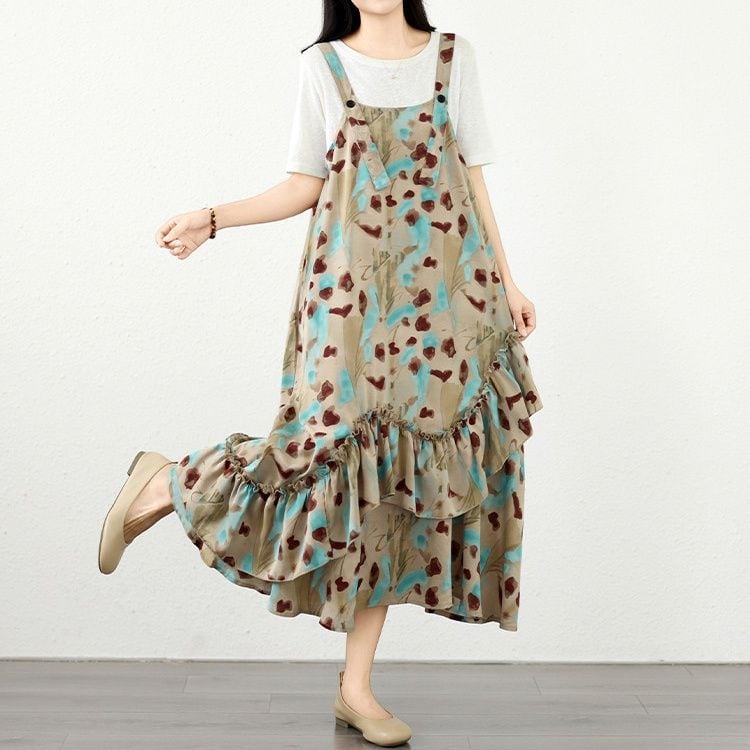 FLORAL PRINT STRAPPY SLEEVELESS MIDI DRESS M-18003