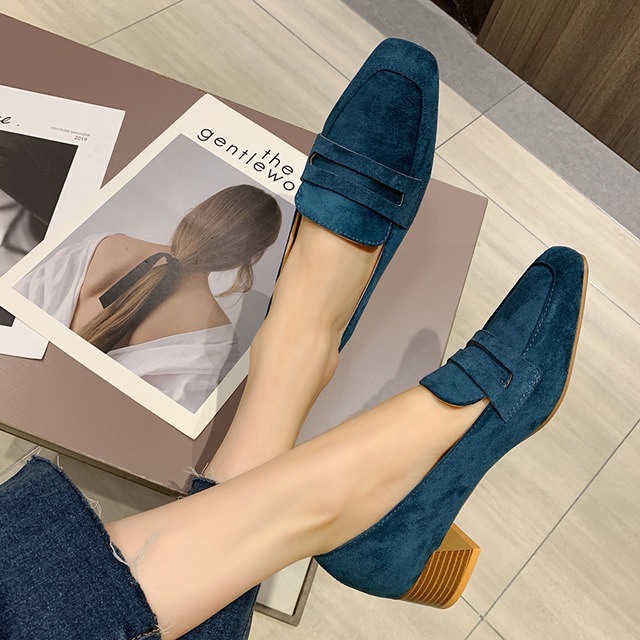 厚いヒールの靴女性2020春バージョンの野生のシックなハイヒールの正方形の頭のファッション妖精気質浅い口の女性の靴 部族の婦人靴5739872