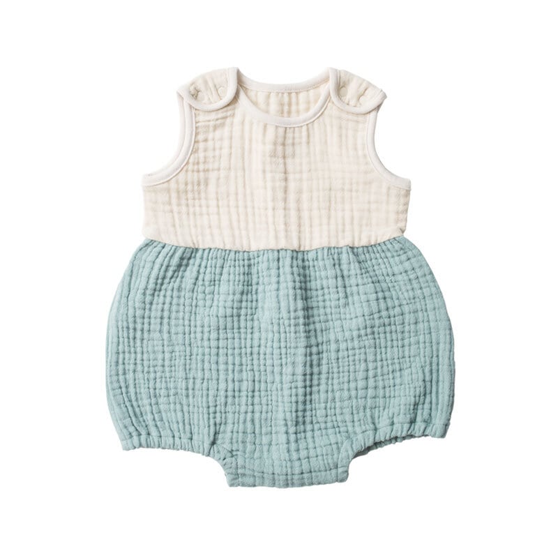 ガーゼロンパース&ビブ SET / 60cm Natural×Smoky Blue