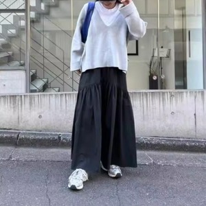 retro wave pleated high-waisted midi skirt(SN002)