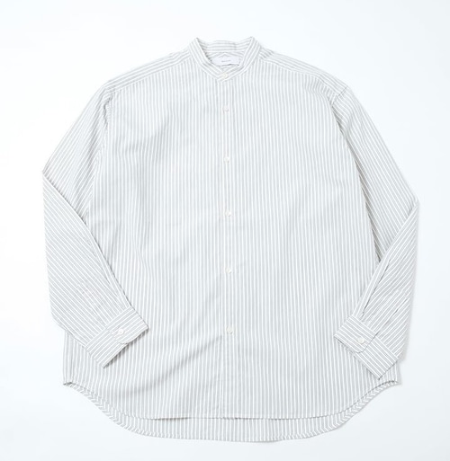 High Count Broad Cloth Relax Fit Band Collar Shirts Double Stripe