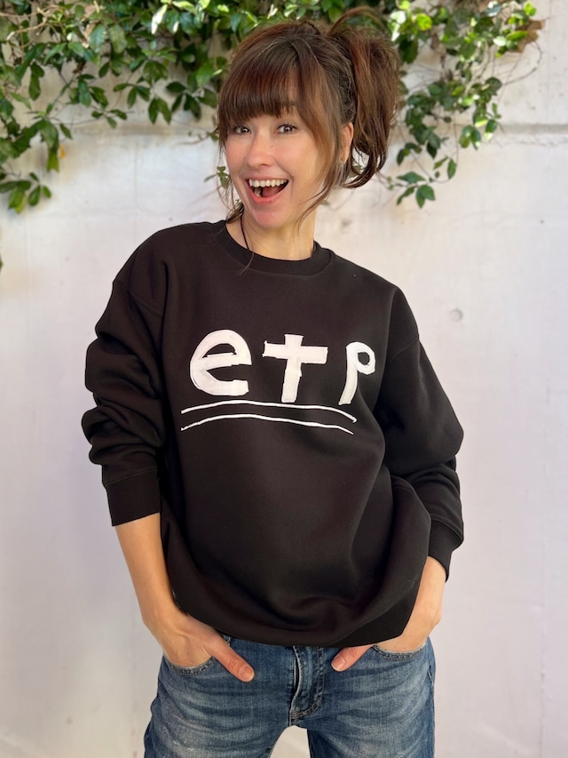 裏起毛！ ETP with Back Print Black クルーネック スウェット