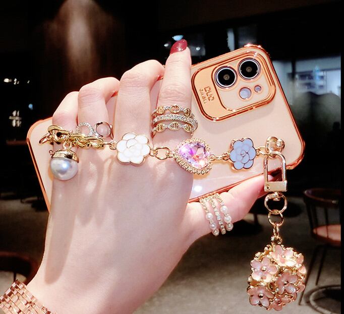 iphone12 ケース チェーンベルト付き iphone13 ケース 韓国 花の