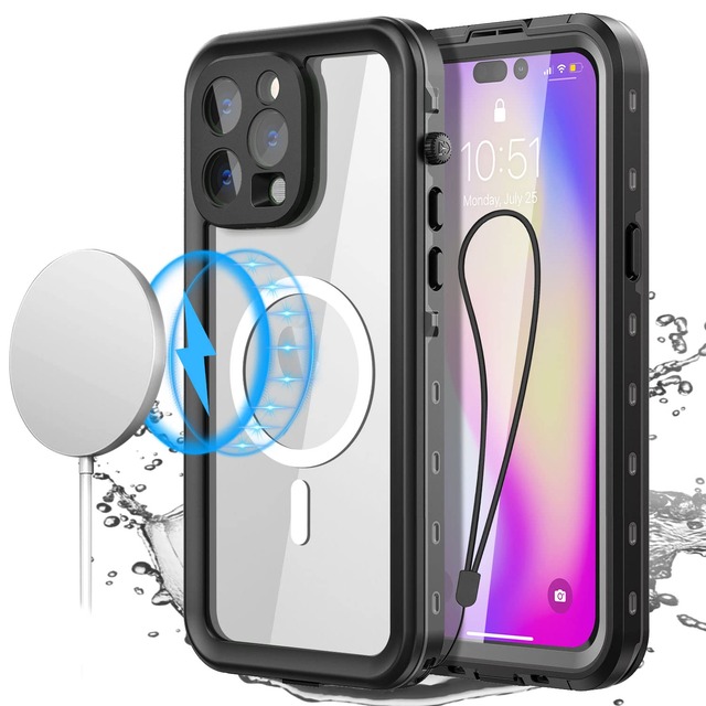 AICase iPhone 14 Pro ケース 防水、Magsafe 磁気保護 iPhone 14 Pro 電話ケースと互換性あり、防水 Mag Safe マグネット 耐衝撃 フルボディ クリア スクリーンプロテクター付き