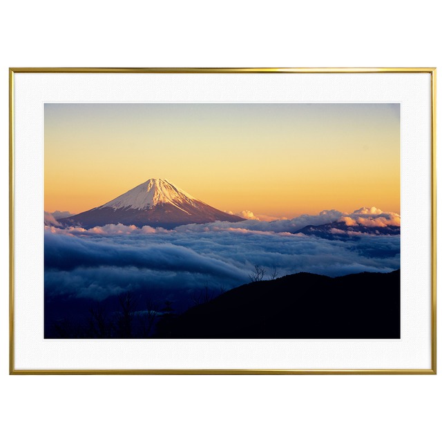 夕日写真 日本 鳳凰三山から夕焼けの富士山と雲海 インテリアアートポスター額装 AS1683