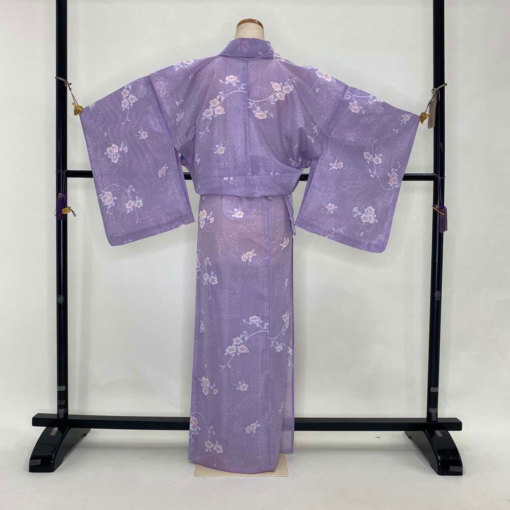 小紋 絽 夏用 洗える着物 夏物 花柄 お洒落着 普段着 ポリエステル 裄  