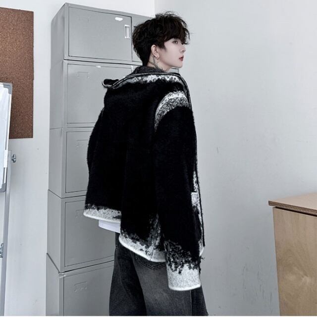 予約販売】カーディガン ニット シック モノトーン フード ジップ