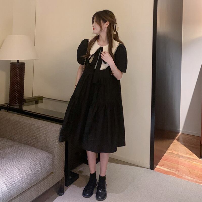 ブラックドレス サマーカラースリーブスカート 夏物 試着室911585344