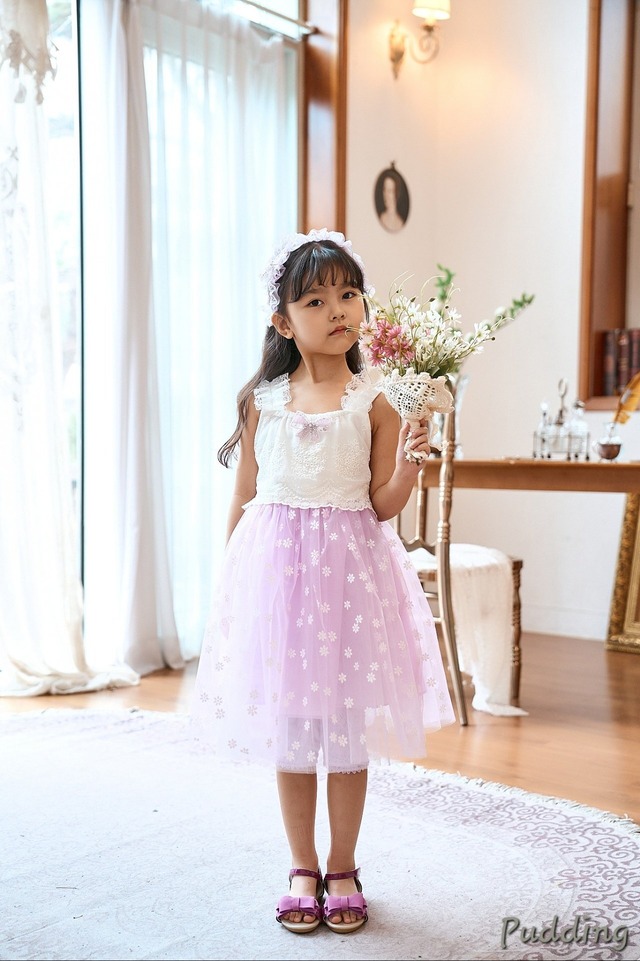 【予約】<PUDDING>  Flower net dress