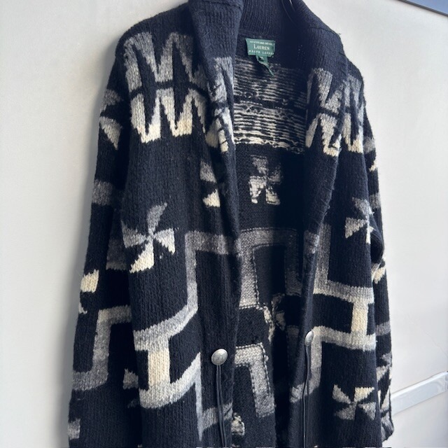 Ralph Lauren ラルフローレン ハンドニットカーディガン 80s〜90s 風車柄 ショールカラー ブラック ヴィンテージ古着 M 画像3
