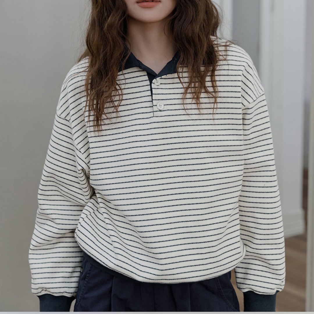 striped polo collar top