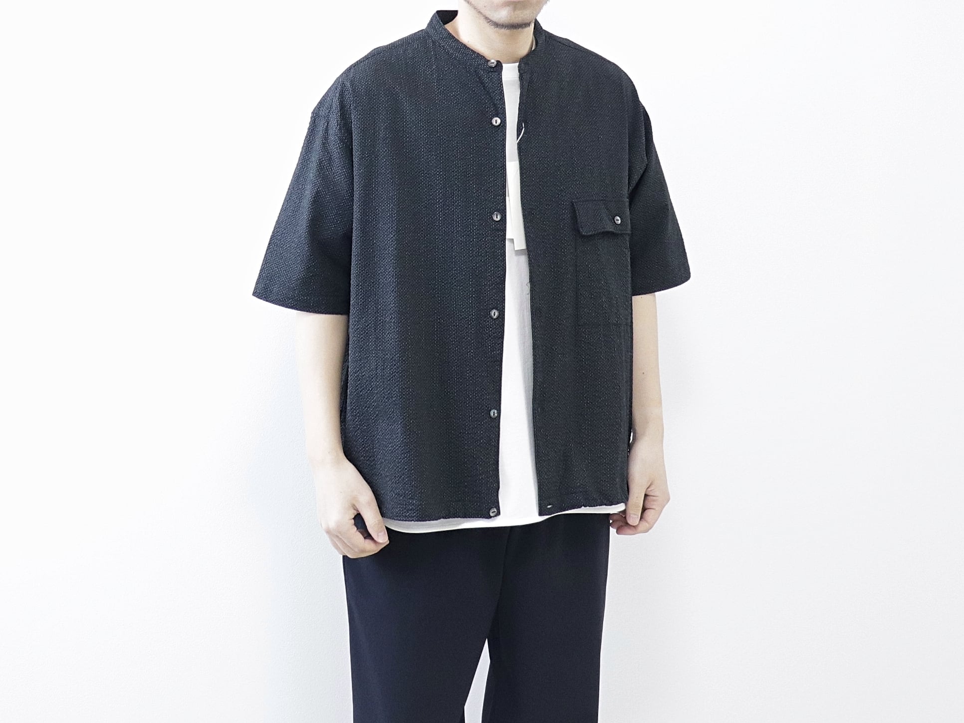 MANUAL ALPHABET / WAFFLE WIDE SPINDLR S/S SHT - BLACK　マニュアルアルファベット / ワッフル ワイド スピンドル 半袖シャツ -ブラック