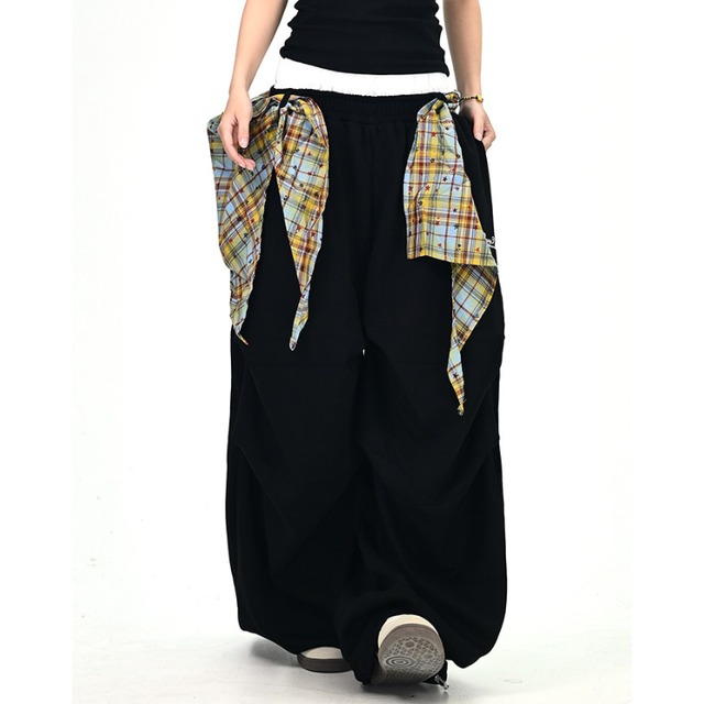checked scarf wide leg pants　チェック柄スカーフワイドレッグパンツ　J1385