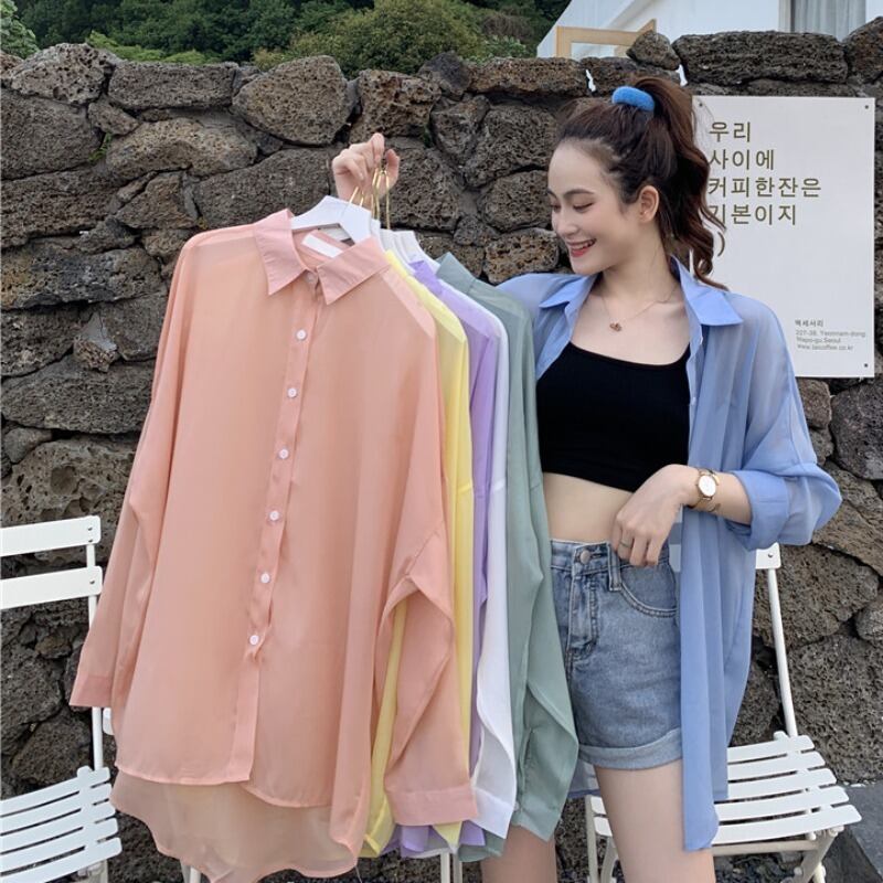 ヘップバーンスタイルのスーツ2020新しい女性の夏青州スタイルの薄い長袖シャツ日焼け止めシャツ+ベストツーピースセット 1号婦人12072042099