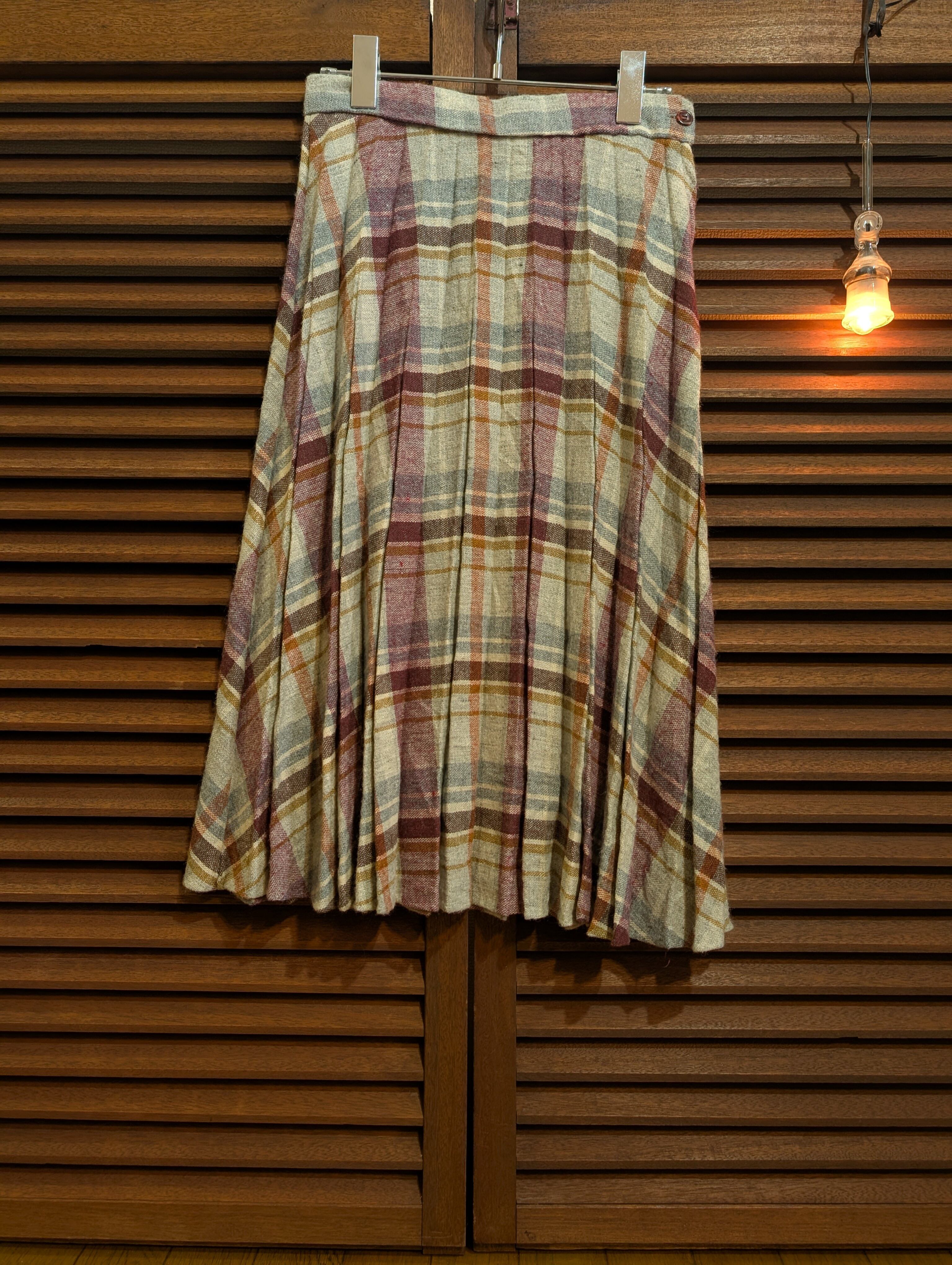 Jr.things Check Wool Pleated Skirt Gray Red