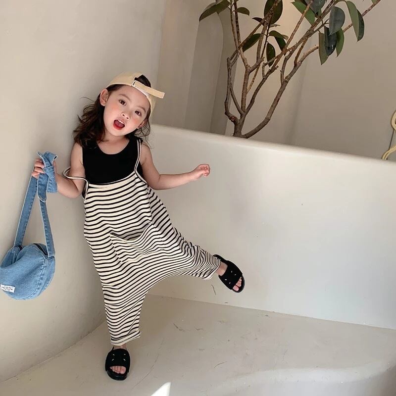 【即納】ボーダーのサルエルサロペットパンツ｜海外子供服｜韓国子供服