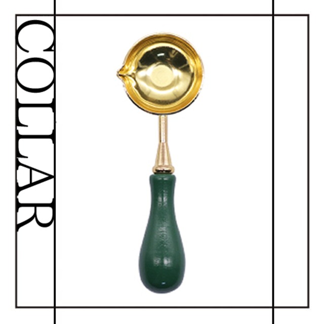 【シーリングスプーン／封蝋匙】「COLLAR／フォレストグリーン」専用スプーン、ゴールドメッキ、木製