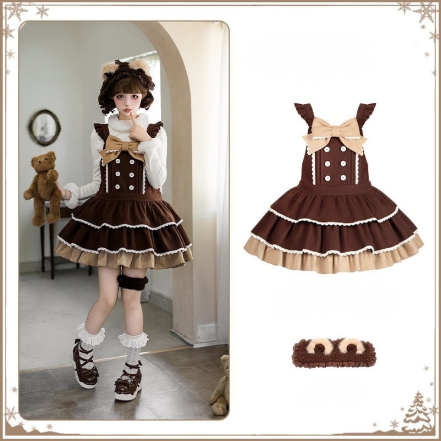 ロリィタ ガーリー夢かわいい くまモチーフ背帯ジャンスカセット