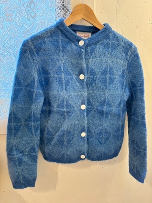 60’s blue diamond motif mohair cardigan