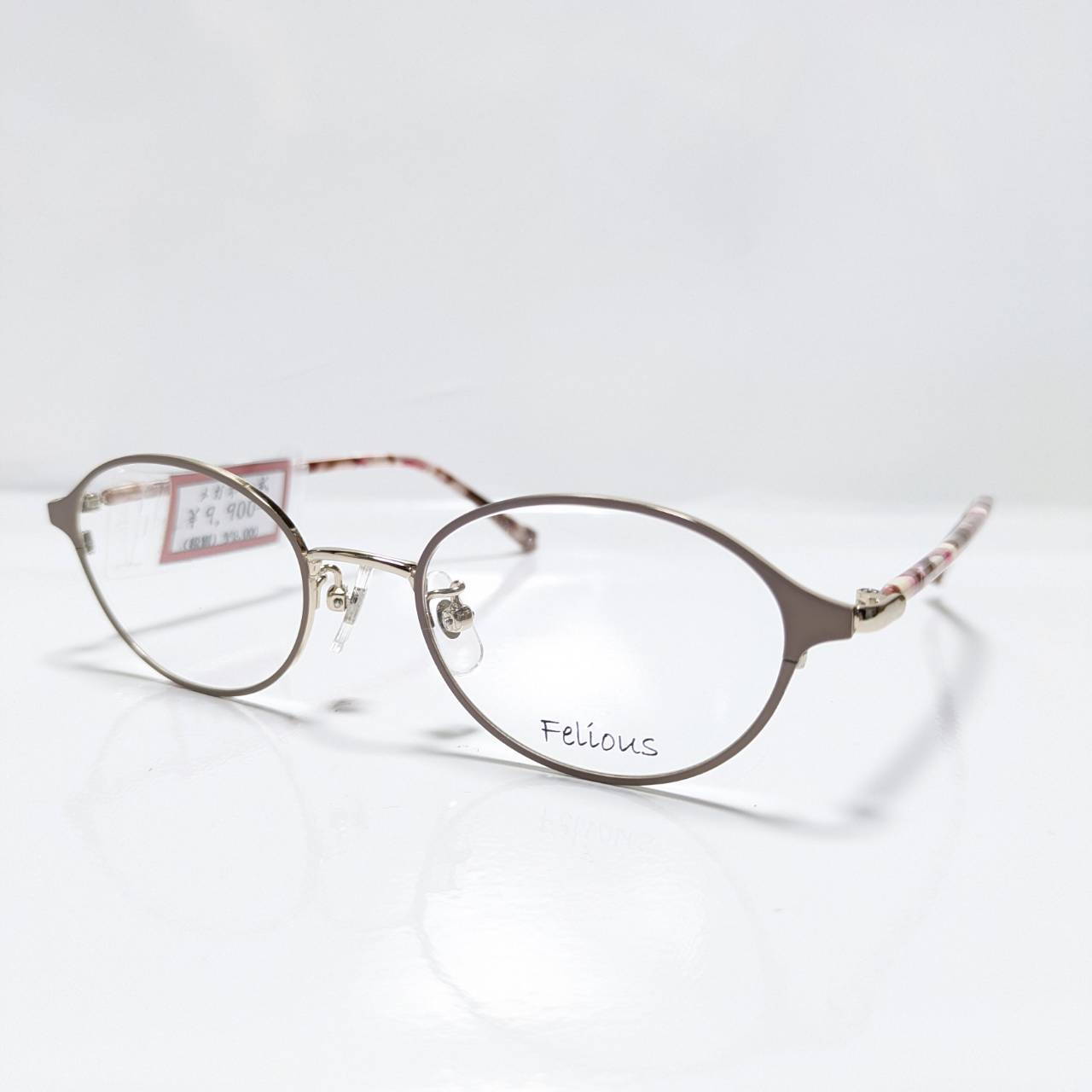 【Felious】オーバルコンビフレーム ベージュ・ゴールド