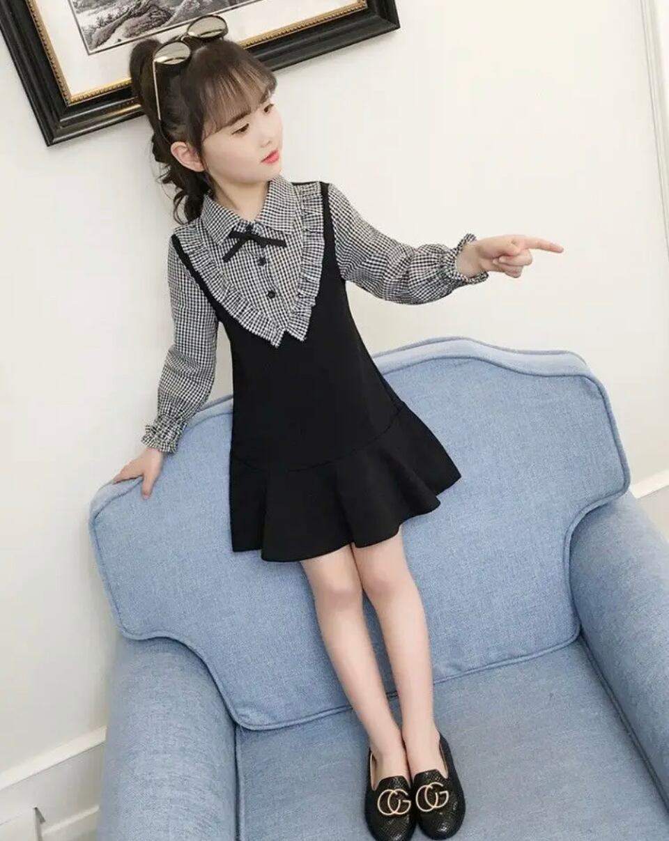 リボンモノトーンワンピース•••••••海外子供服 キッズ フォト 撮影 ギンガムチェック 入学入園 イベント フリル プチプラ 春