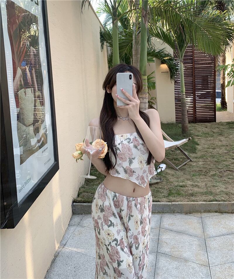 フローラルトップス レディースサマーショートブラ 夏物 花柄 ピュア ブラックストロベリース62545215937