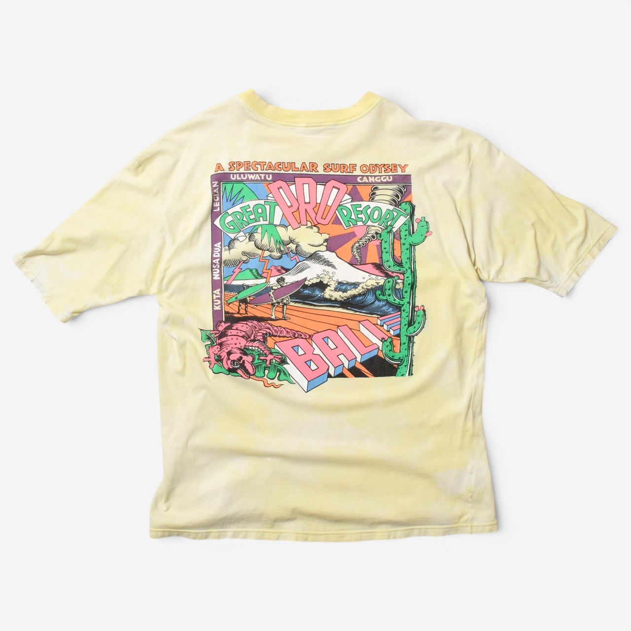 90s グラフィック プリント ヴィンテージ Tシャツ フェードイエロー