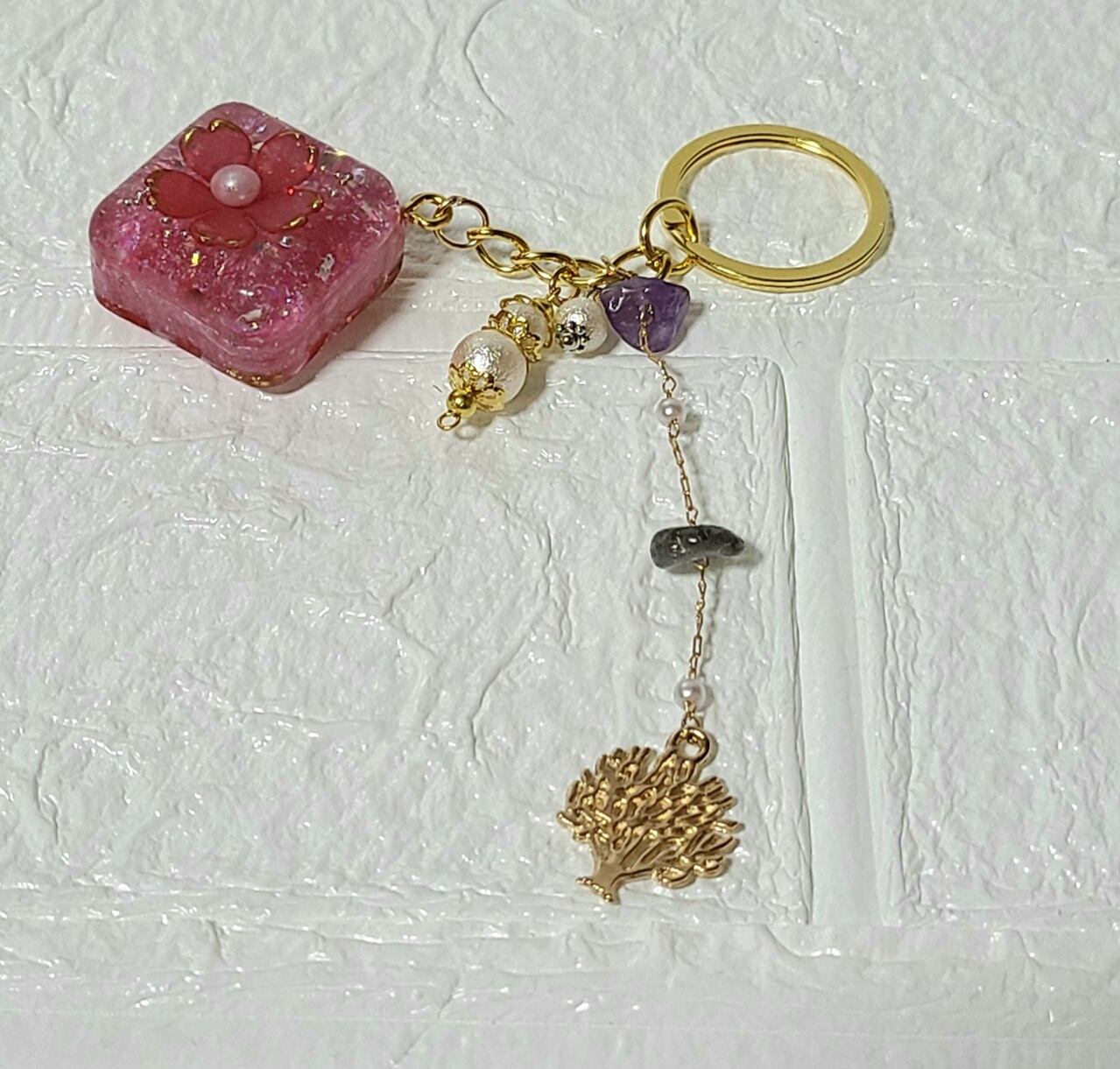 ハンドメイドチャームストラップキーホルダーローズ柄ハート