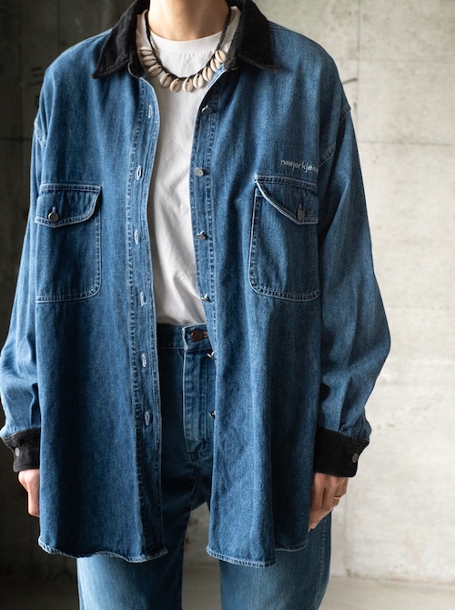 "NY Jeans" 1990s Velvet collar denim shirt