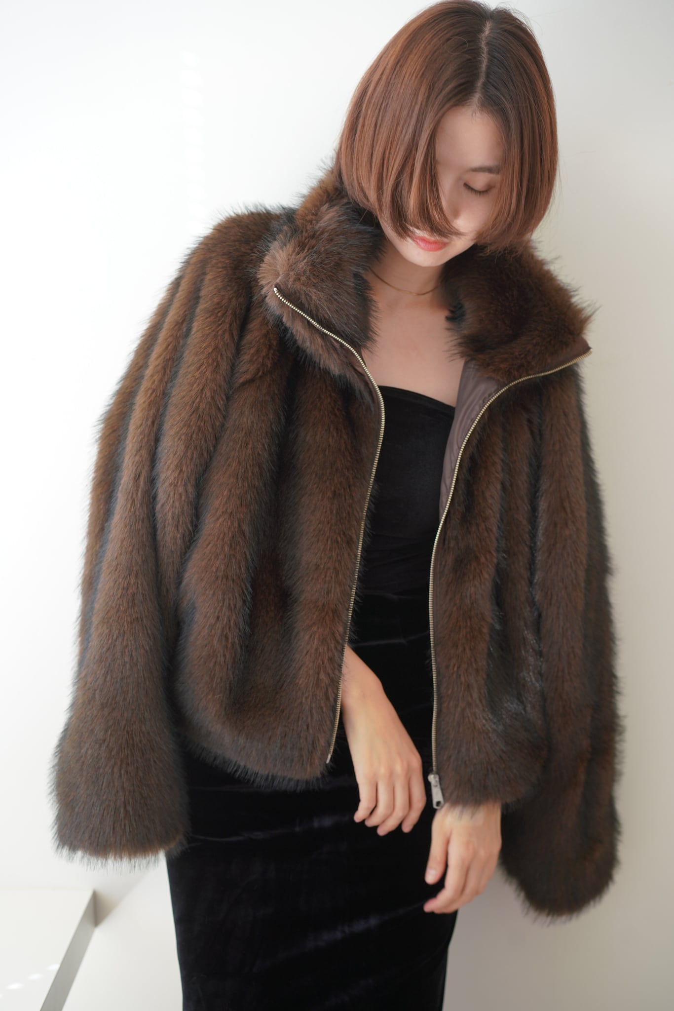 NOMINE stand fake fur blouson スタンドフェイクファーブルゾン Brown