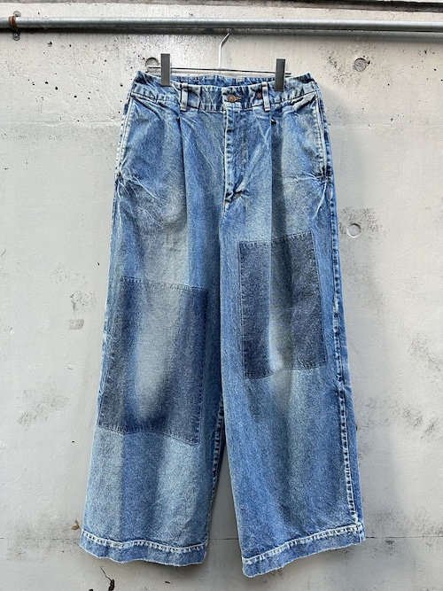 『my beautiful landlet』AGING DENIM TUCK WIDE PANTS