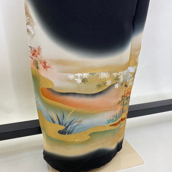 黒留袖 牡丹 紅葉 竹 五三桐紋 桐 結婚式 着物 結婚式着物 裄68.5cm Lサイズ　1755 黒留袖 牡丹 紅葉 竹 五三桐紋 桐 結婚式 着物 結婚式着物 裄68.5cm L