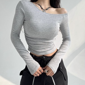 rib knit off-shoulder tight silhouette cropped top la2089